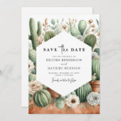 Save The Date Mariage simple chic Cactus (Devant / Derrière)