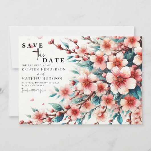 Save The Date Mariage simple chic en fleur de cerise (Devant)