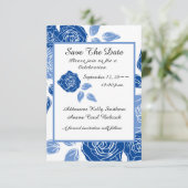 Save The Date Mariage Simple Chic Rose Florale Bleue (Debout devant)