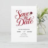 Save The Date Mariage simple élégant de rose rouge (Debout devant)
