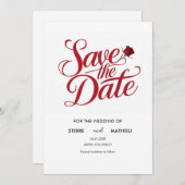 Save The Date Mariage simple élégant de rose rouge (Devant / Derrière)