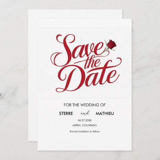 Save The Date Mariage simple élégant de rose rouge (Devant / Derrière)