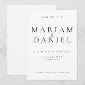 Save The Date Mariage Simple Élégant Écriture Noir et Blanc (Devant / Derrière)