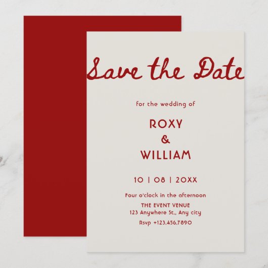 Save The Date Mariage simple élégant rouge (Devant / Derrière)