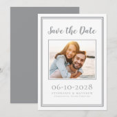Save The Date Mariage Simple Engagement Photo Gris Blanc (Devant / Derrière)