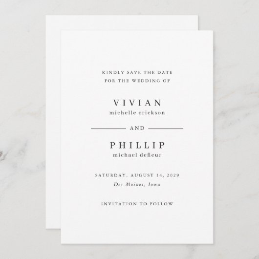 Save The Date Mariage simple et élégant de Vivian (Devant / Derrière)
