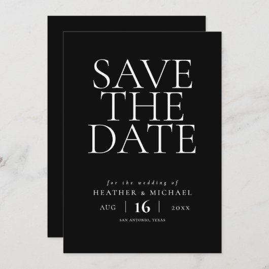 Save The Date Mariage simple et élégant sans photo Enregistrer l (Devant / Derrière)