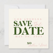 Save The Date Mariage simple et moderne vert et rose (Devant)