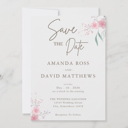 Save The Date Mariage simple Fleur élégant (Devant)