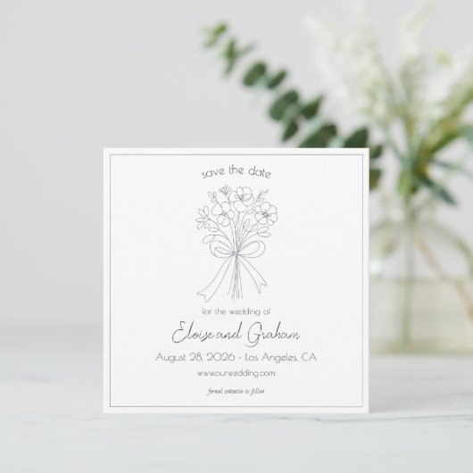 Save The Date Mariage simple Fleur et Bow à main blanche (Debout devant)