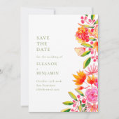 Save The Date Mariage Simple Floral Moderne Rose Orange Vert (Devant)