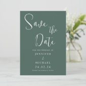 Save The Date Mariage Simple Moderne Blanc Vert Sauge (Debout devant)