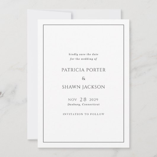Save The Date Mariage simple noir et blanc élégant (Devant)