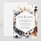 Save The Date Mariage simple Ocean Chic Lighthouse (Devant / Derrière)
