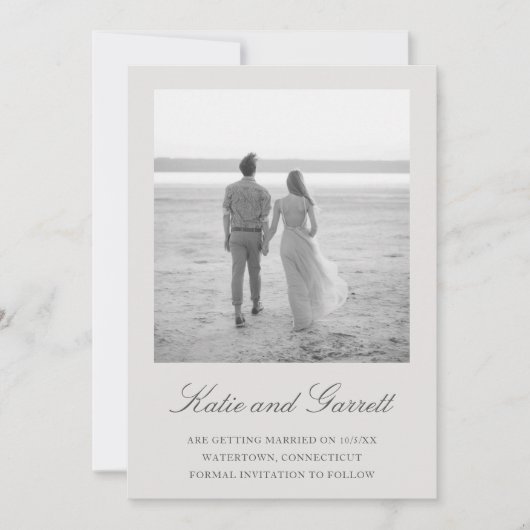 Save The Date Mariage simple photo gris neutre élégant (Devant)