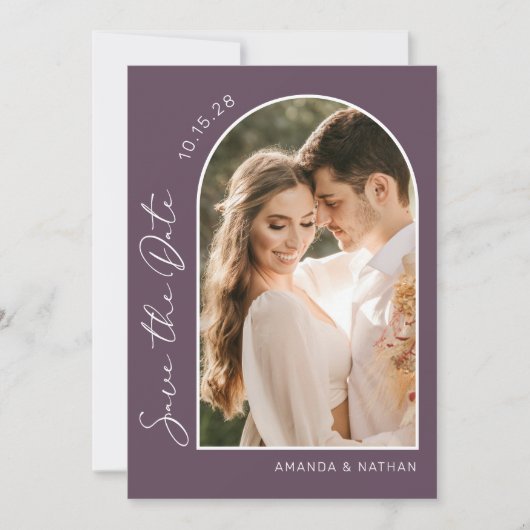 Save The Date Mariage simple photo violet élégant (Devant)