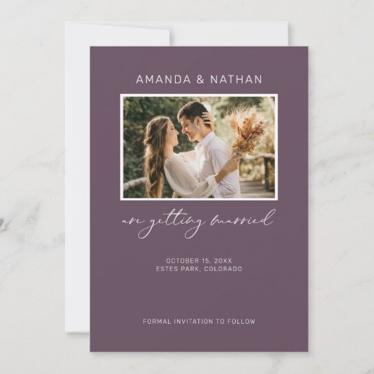 Save The Date Mariage simple photo violet élégant (Dos)