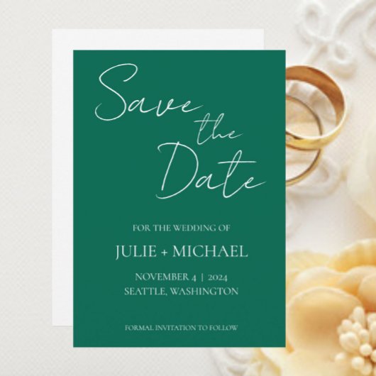 Save The Date Mariage Simple Style Vert Emeraude