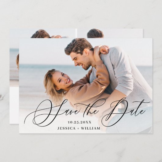 Save The Date Mariage Simplement Élégant 3 PHOTO (Devant / Derrière)