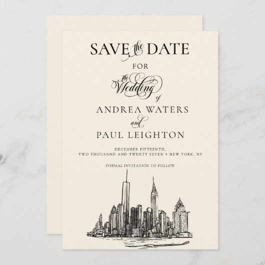 Save The Date Mariage Skyline de New York (Devant / Derrière)