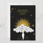 Save The Date Mariage solaire céleste d'or noir mystique (Devant)