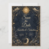 Save The Date Mariage Soleil Lune Vintage Céleste (Devant)