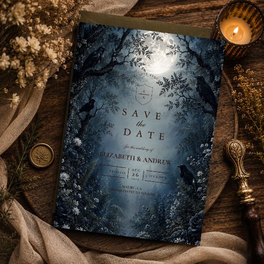 Save The Date Mariage sombre en forêt de conte de fées