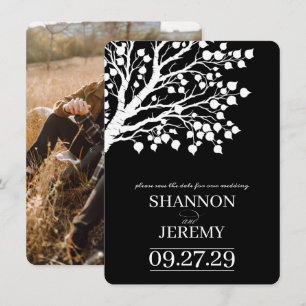 Save The Date Mariage sous l'arbre tremble noir et blanc
