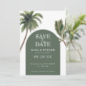 Save The Date Mariage sous l'arche de palmiers verts bohème (Debout devant)