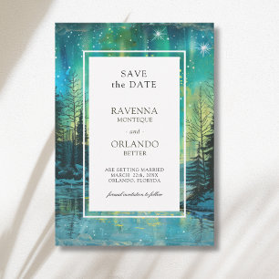 Save The Date Mariage sous le ciel nocturne de la forêt du lac A