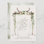 Save The Date Mariage sous une verrière rustique en bois et feui (Devant / Derrière)