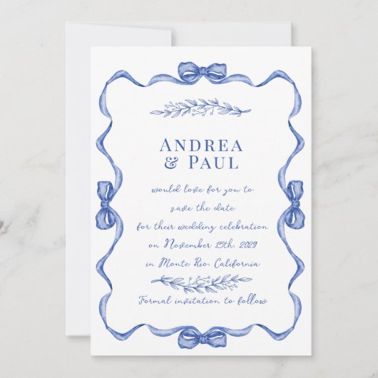 Save The Date Mariage sucré au ruban de Whimsical (Devant)