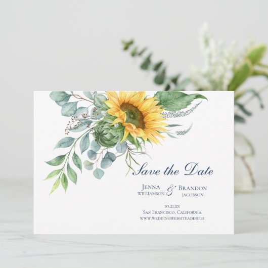Save The Date Mariage Sunflower Script Enregistrer la date (Debout devant)