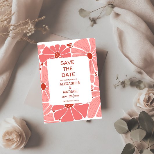 Save The Date mariage super moderne marguerite rose