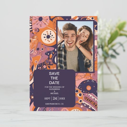 Save The Date Mariage super rouge orange rétro (Debout devant)