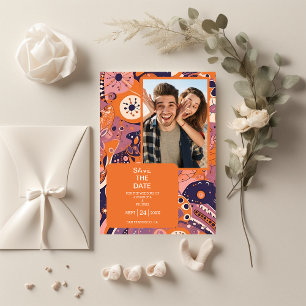 Save The Date Mariage super rouge orange rétro