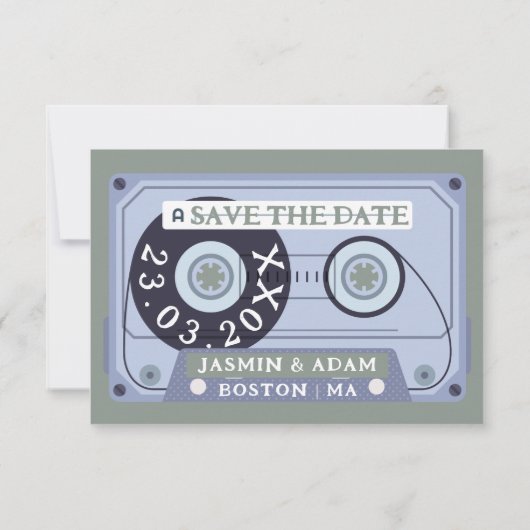 Save The Date Mariage sur cassette audio vert émeraude rétro (Dos)