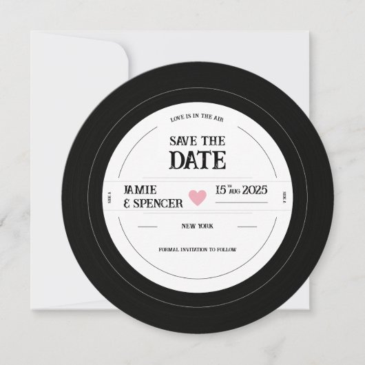 Save The Date Mariage sur disque vinyle rétro unique, date à ret (Devant)