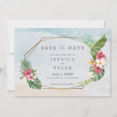 Save The Date Mariage sur la plage aux fleurs tropicales (Devant)