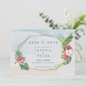Save The Date Mariage sur la plage aux fleurs tropicales (Debout devant)