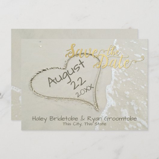 Save The Date Mariage sur la plage avec cœur dans le sable (Devant / Derrière)