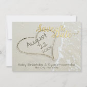 Save The Date Mariage sur la plage avec cœur dans le sable (Devant)