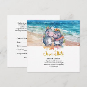 Save The Date Mariage sur la Plage avec un Couple d'Hippopotames