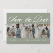 Save The Date Mariage sur la plage Collage photo Script Vert Sau (Devant)