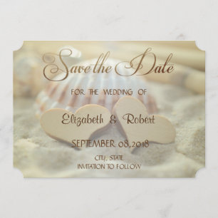 Save The Date Mariage sur la Plage, Coquillage, Cœurs en Bois E