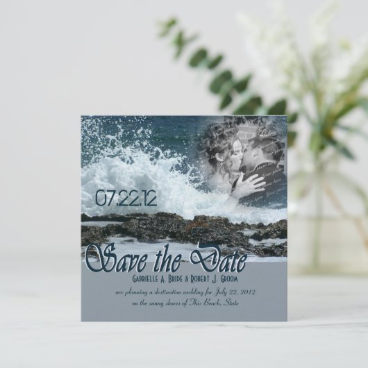 Save The Date Mariage sur la plage côtière (Debout devant)