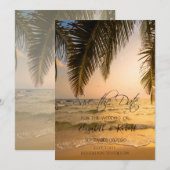 Save The Date Mariage sur la Plage, Coucher de Soleil aux Palmie (Devant / Derrière)