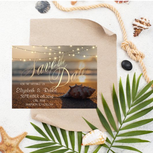 Save The Date Mariage sur la plage Coucher de soleil Lumières de