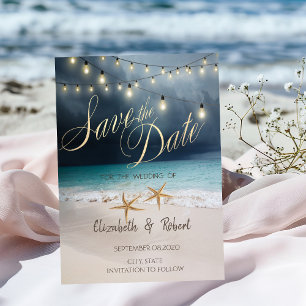 Save The Date Mariage sur la Plage, Lumières en forme d'étoiles 