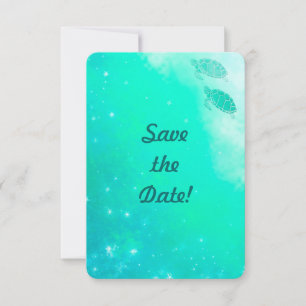Save The Date Mariage sur la Plage Moderne Océan Mystique Tortue
